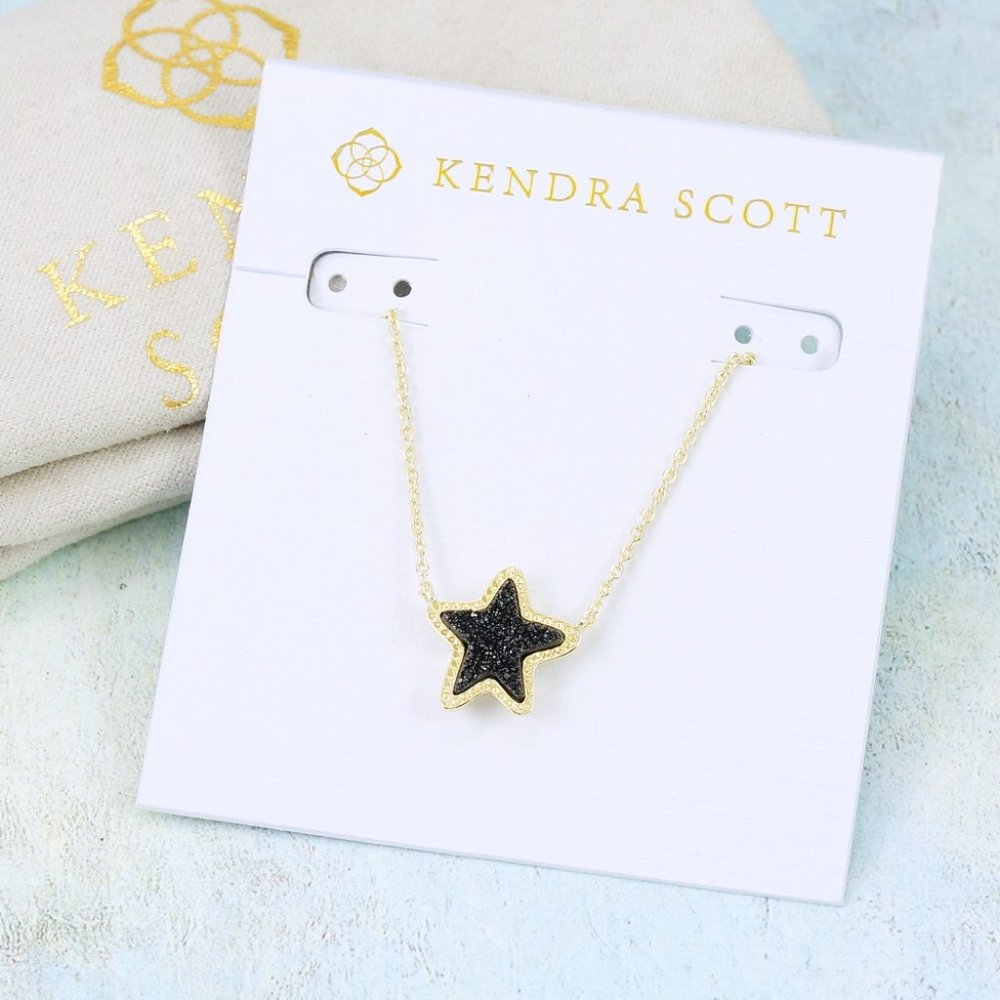 Kendra Scott Jae Star Black Drusy Necklace Gold Plated - Picture 2 of 6